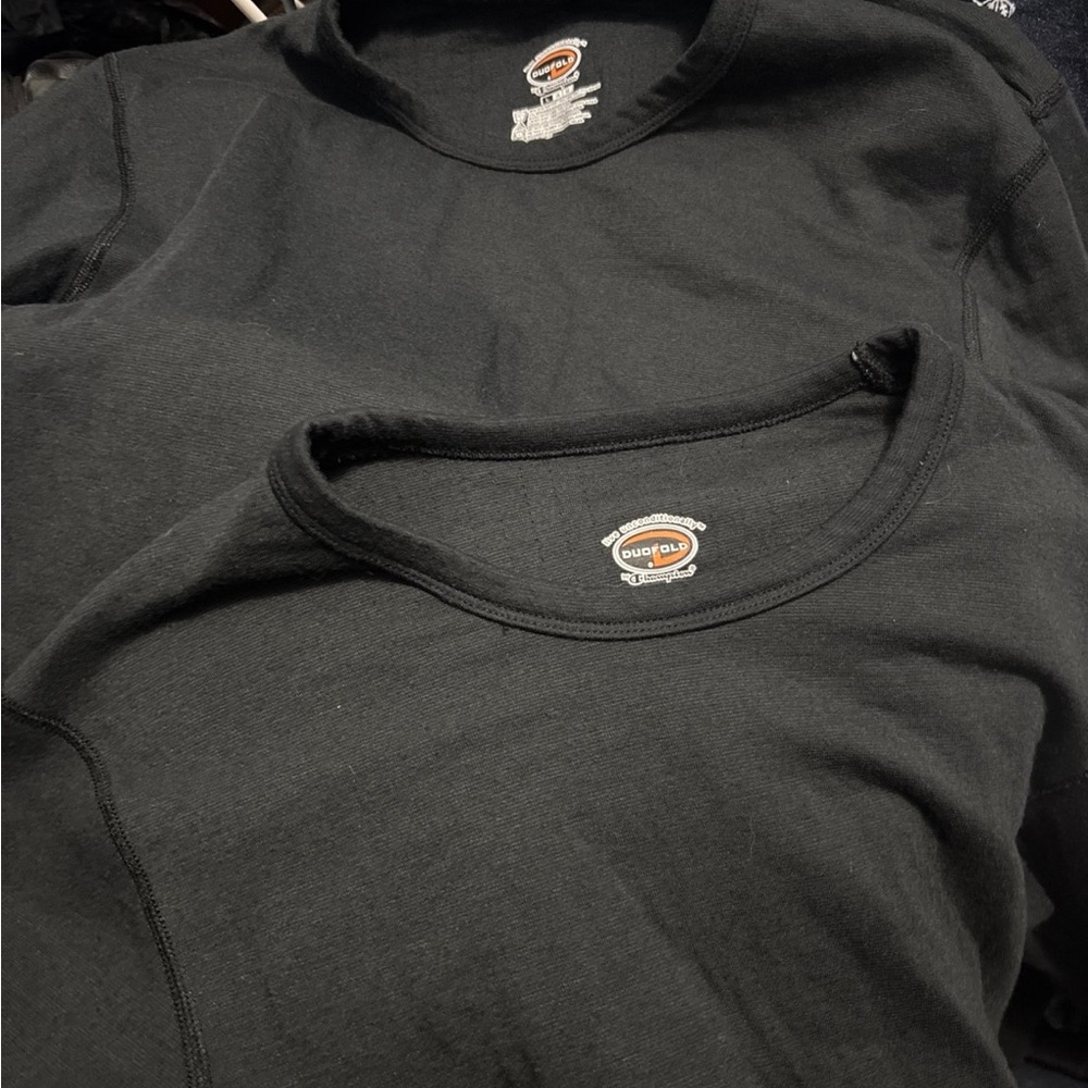 2 duofold by champion thermal undershirt made with 95 percent poly & 5 spandex